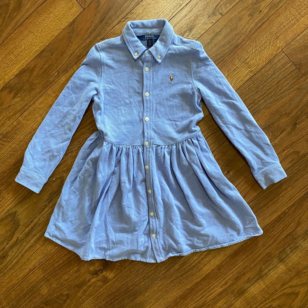 Girls Polo Ralph Lauren long sleeve dress, light blue denim dress